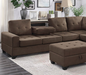 English Elm Modern Microfiber Sectional Sofa with Tufted Cushions Reversible Chaise and Built-in Cupholders Chocolate B011S00932