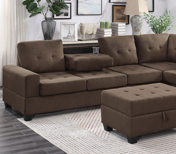 English Elm Modern Microfiber Sectional Sofa with Tufted Cushions Reversible Chaise and Built-in Cupholders Chocolate B011S00932