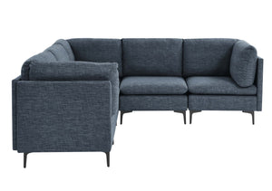 English Elm Linen Upholstered Modular Sectional Sofa with Tall Black Metal Legs for Living Room Dark Blue B2748S00123