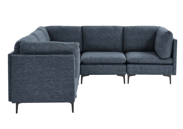 English Elm Linen Upholstered Modular Sectional Sofa with Tall Black Metal Legs for Living Room Dark Blue B2748S00123