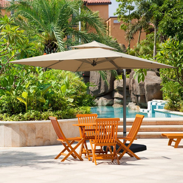 English Elm 9'x 11' Rectangle Cantilever Umbrella with Reinforced 9-Rib Frame, 360° Pedal Rotation, Tilt Adjustment Beige W1859P337795