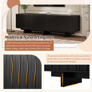 English Elm Retro Wood Grain Media Console Wavy Door Cabinet for Living Room Tvs 75 In N721P379534B