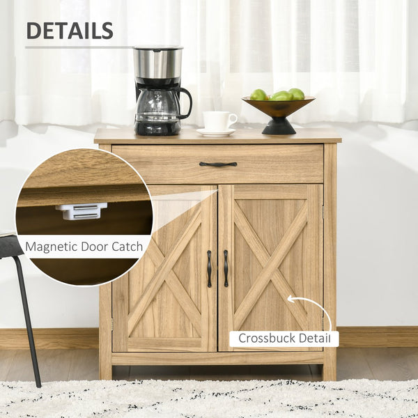 English Elm Homcom Farmhouse Sideboard Buffet With Barn Doors, Adjustable Shelf & Drawer For Rustic Storage Solutions W2225P217416