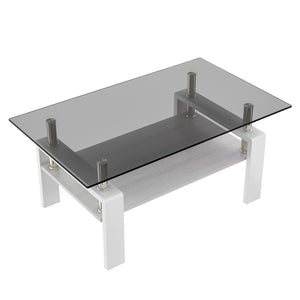 English Elm Rectangle Coffee Table With Gray Tempered Glass Top And Mdf Shelf – Modern Elegance For Living Room W241P181458-GIGA