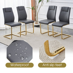 English Elm Table Modern Luxurious Transparent Glass Dining Set With 8 Dark Gray Pu Chairs & Gold Legs W1151S02592-GIGA