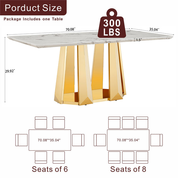English Elm Marble Dining Table For 6-8 People, Modern Rectangular Faux Marble Top With Chrome Base Design W3456S00040