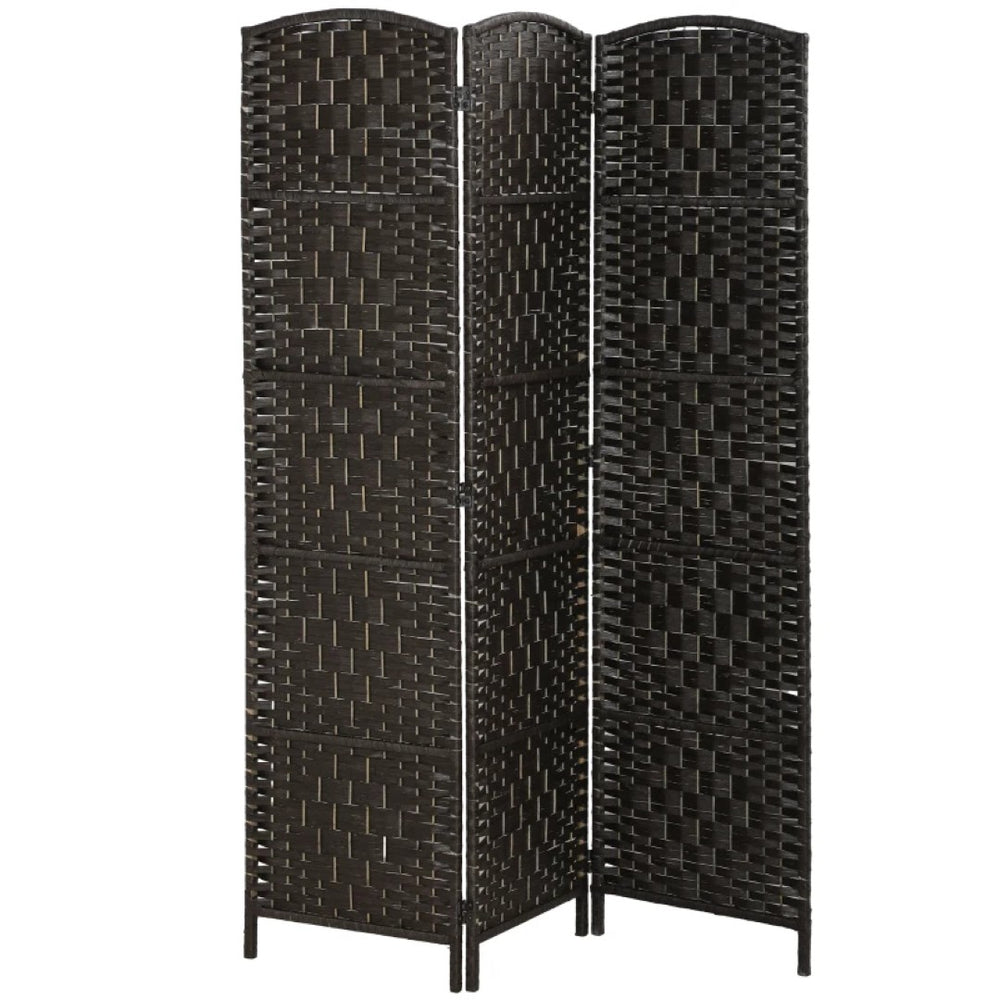 English Elm Folding Three Panel Woven Paper Rope Room Divider Arched Poplar Wood Privacy Screen T3971P469001