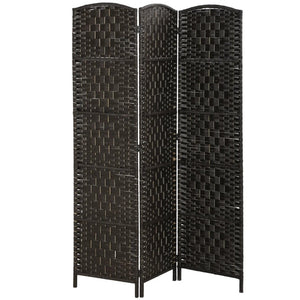 English Elm Folding Three Panel Woven Paper Rope Room Divider Arched Poplar Wood Privacy Screen T3971P469001