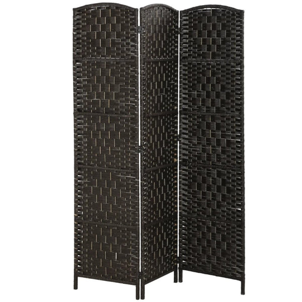 English Elm Folding Three Panel Woven Paper Rope Room Divider Arched Poplar Wood Privacy Screen T3971P469001