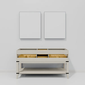 English Elm White Oak Double Bath Vanity With Carrara Marble Top, 60" W, 22" D, And Two Elegant Mirrors Included B2731S01634-GIGA