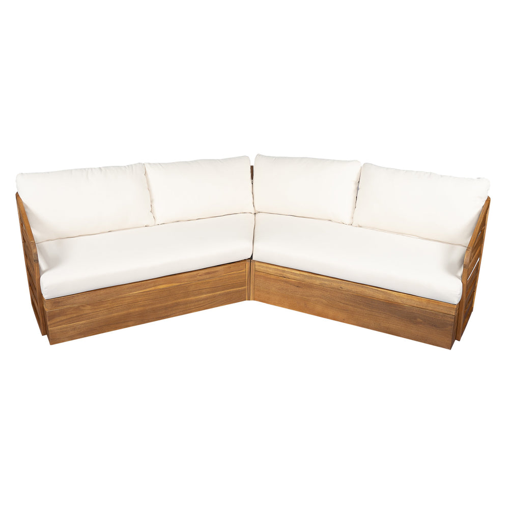 English Elm Christopher Knight Home® - Royal Acacia Patio Sectional Set With Plush Beige Cushions – Stylish, Durable, All-Season Comfort N773OS00052B