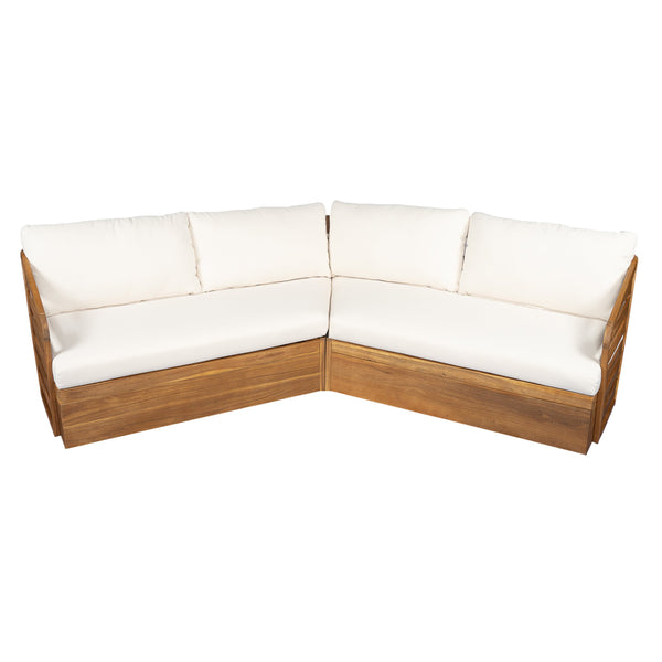English Elm Christopher Knight Home® - Royal Acacia Patio Sectional Set With Plush Beige Cushions – Stylish, Durable, All-Season Comfort N773OS00052B