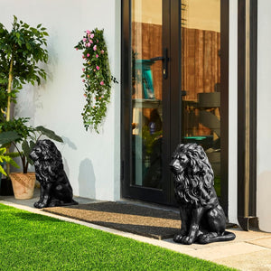 English Elm 20.5" Matte Resin Lion Sculpture Hand Carved Guardian Statue for Garden or Entryway Black W5709P490971