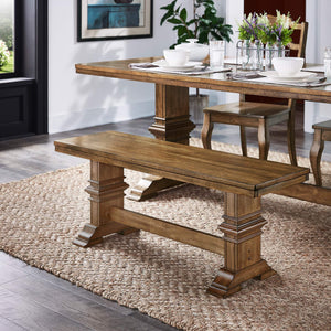 Solid Rubberwood Trestle Dining Bench Farmhouse Style for Entryway or Room