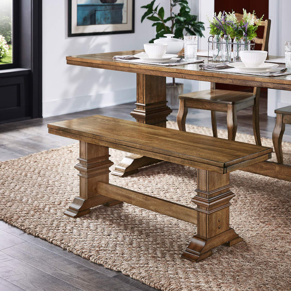Solid Rubberwood Trestle Dining Bench Farmhouse Style for Entryway or Room