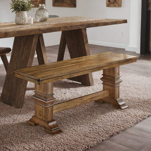 Solid Rubberwood Trestle Dining Bench Farmhouse Style for Entryway or Room