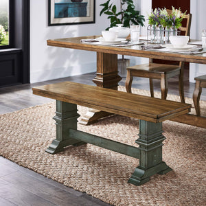 Solid Rubberwood Trestle Dining Bench Farmhouse Style for Entryway or Room