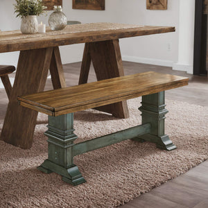 Solid Rubberwood Trestle Dining Bench Farmhouse Style for Entryway or Room