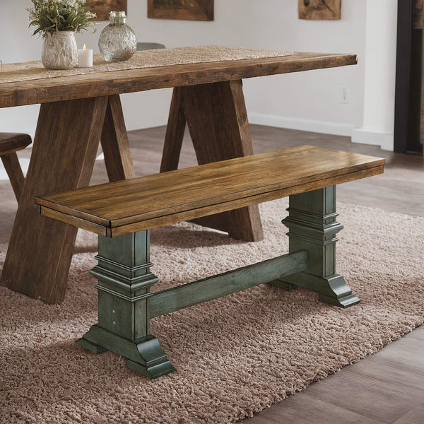 Solid Rubberwood Trestle Dining Bench Farmhouse Style for Entryway or Room