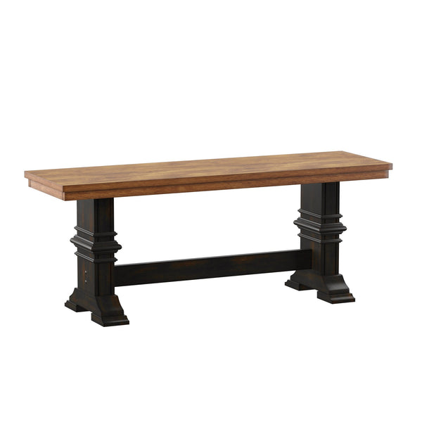 Solid Rubberwood Trestle Dining Bench Farmhouse Style for Entryway or Room