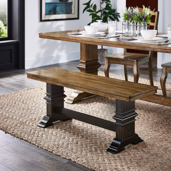 Solid Rubberwood Trestle Dining Bench Farmhouse Style for Entryway or Room