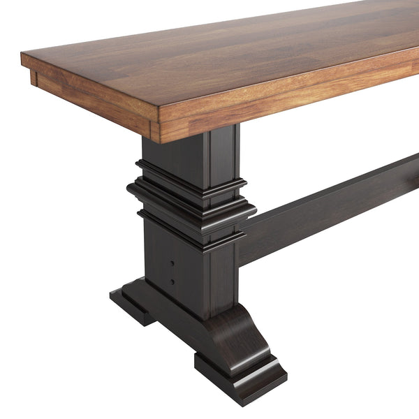 Solid Rubberwood Trestle Dining Bench Farmhouse Style for Entryway or Room