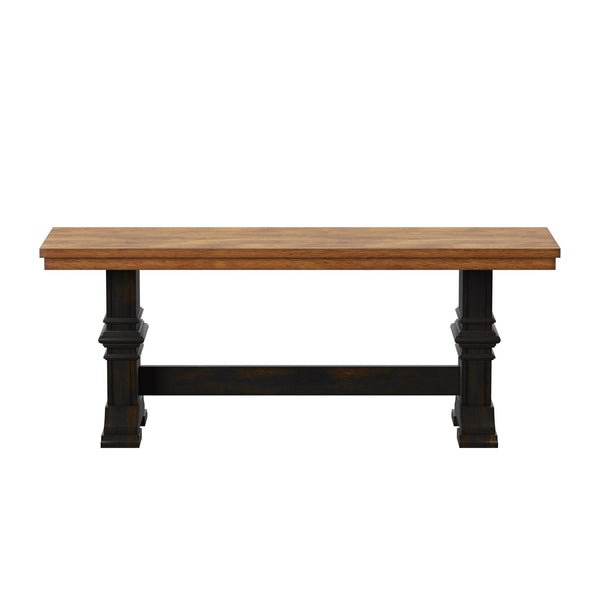 Solid Rubberwood Trestle Dining Bench Farmhouse Style for Entryway or Room
