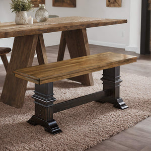Solid Rubberwood Trestle Dining Bench Farmhouse Style for Entryway or Room