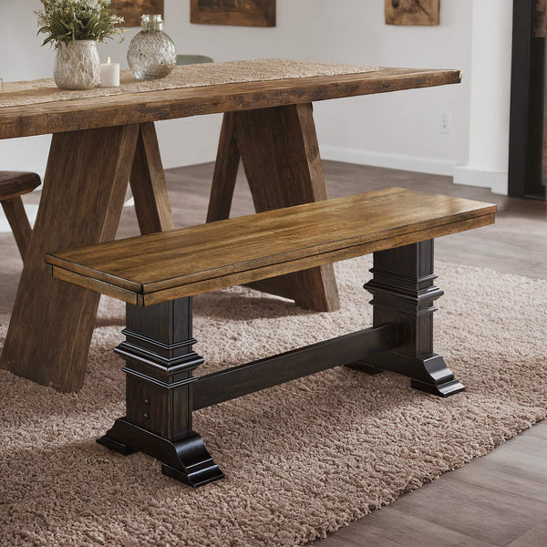 Solid Rubberwood Trestle Dining Bench Farmhouse Style for Entryway or Room