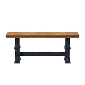 Solid Rubberwood Trestle Dining Bench Farmhouse Style for Entryway or Room