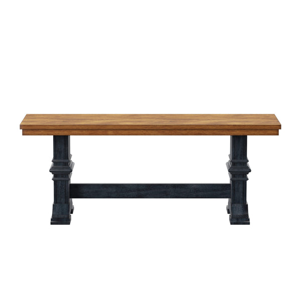 Solid Rubberwood Trestle Dining Bench Farmhouse Style for Entryway or Room