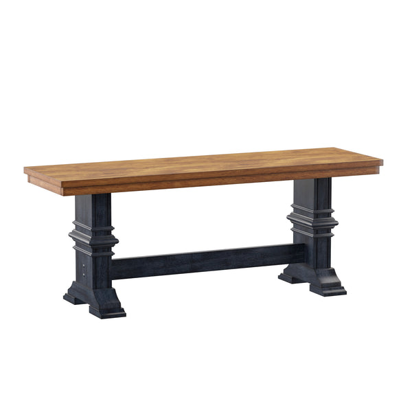 Solid Rubberwood Trestle Dining Bench Farmhouse Style for Entryway or Room