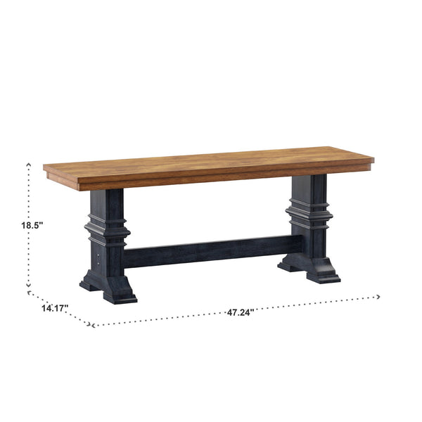 Solid Rubberwood Trestle Dining Bench Farmhouse Style for Entryway or Room
