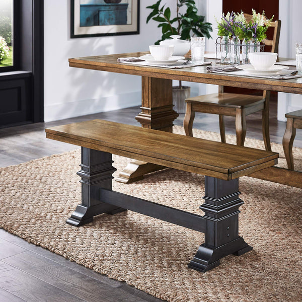 Solid Rubberwood Trestle Dining Bench Farmhouse Style for Entryway or Room