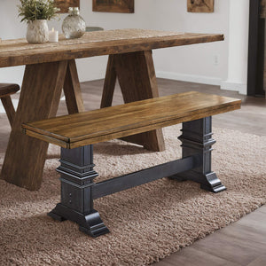 Solid Rubberwood Trestle Dining Bench Farmhouse Style for Entryway or Room
