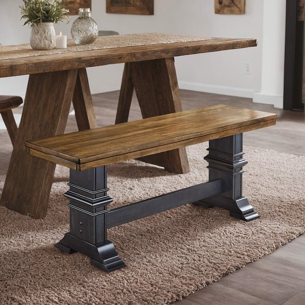 Solid Rubberwood Trestle Dining Bench Farmhouse Style for Entryway or Room
