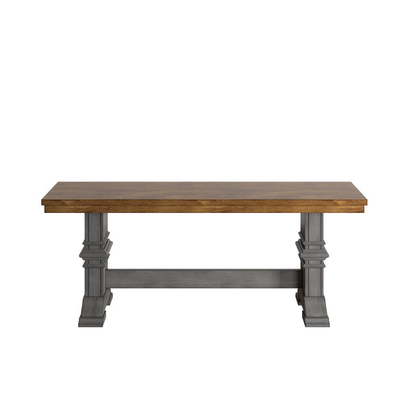 Solid Rubberwood Trestle Dining Bench Farmhouse Style for Entryway or Room
