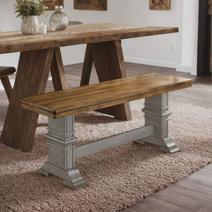 Solid Rubberwood Trestle Dining Bench Farmhouse Style for Entryway or Room