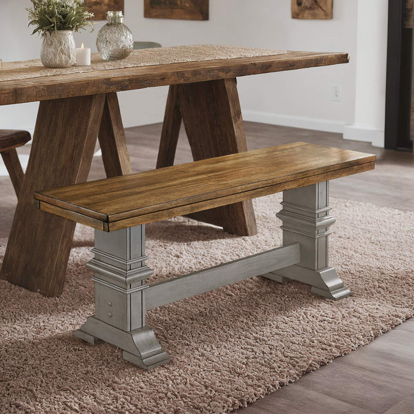 Solid Rubberwood Trestle Dining Bench Farmhouse Style for Entryway or Room