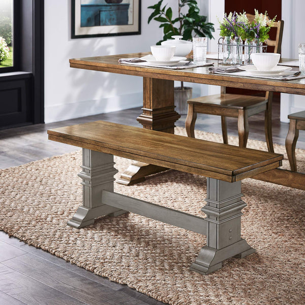 Solid Rubberwood Trestle Dining Bench Farmhouse Style for Entryway or Room