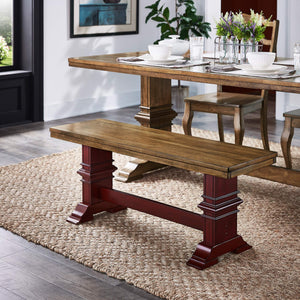 Solid Rubberwood Trestle Dining Bench Farmhouse Style for Entryway or Room