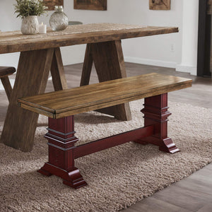 Solid Rubberwood Trestle Dining Bench Farmhouse Style for Entryway or Room