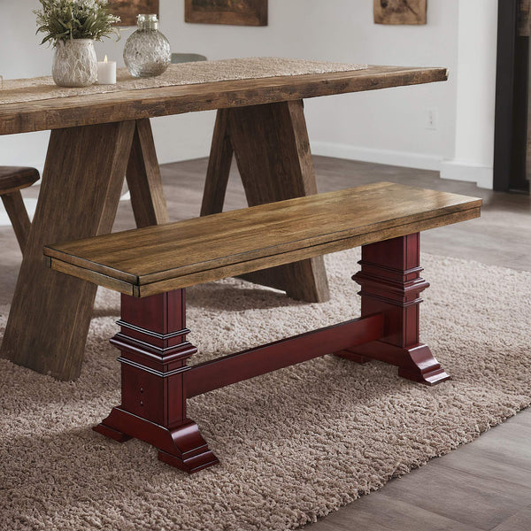 Solid Rubberwood Trestle Dining Bench Farmhouse Style for Entryway or Room