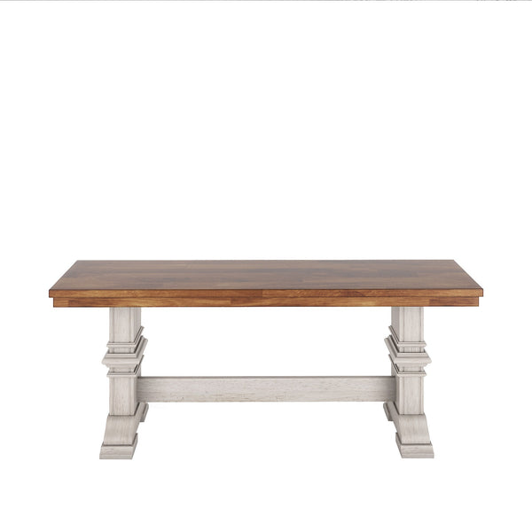 Solid Rubberwood Trestle Dining Bench Farmhouse Style for Entryway or Room