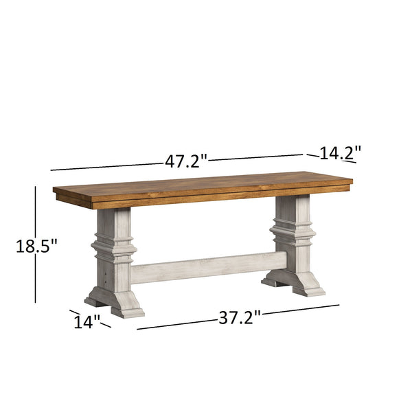 Solid Rubberwood Trestle Dining Bench Farmhouse Style for Entryway or Room