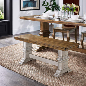 Solid Rubberwood Trestle Dining Bench Farmhouse Style for Entryway or Room