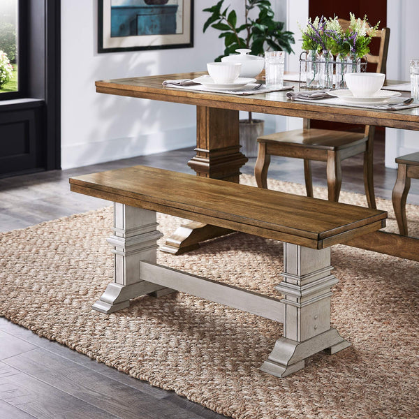 Solid Rubberwood Trestle Dining Bench Farmhouse Style for Entryway or Room