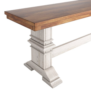 Solid Rubberwood Trestle Dining Bench Farmhouse Style for Entryway or Room