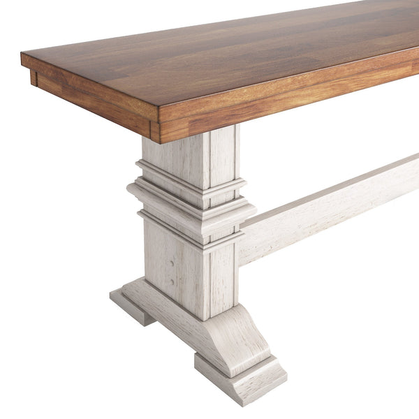 Solid Rubberwood Trestle Dining Bench Farmhouse Style for Entryway or Room