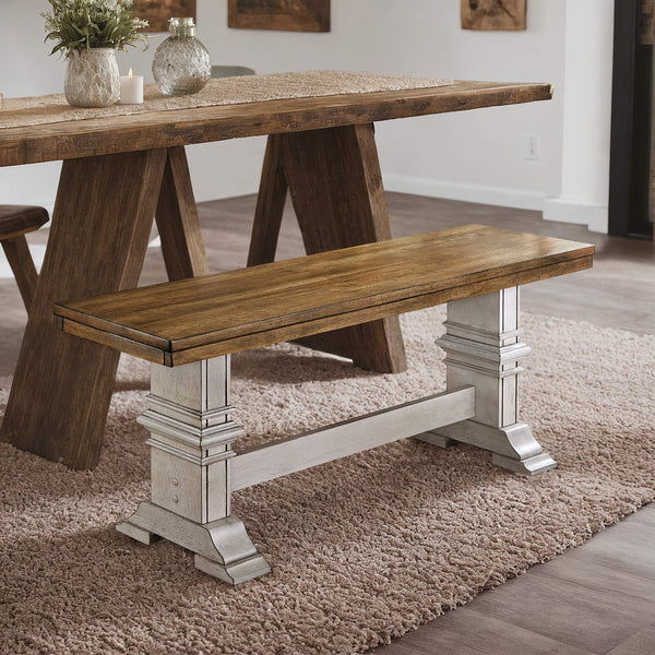 Solid Rubberwood Trestle Dining Bench Farmhouse Style for Entryway or Room